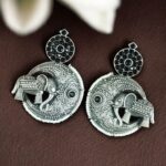 Traditional Elephant Design Earrings | Stone & Pearl Detailing Beautiful Jewelry Gift For Her - "Black"