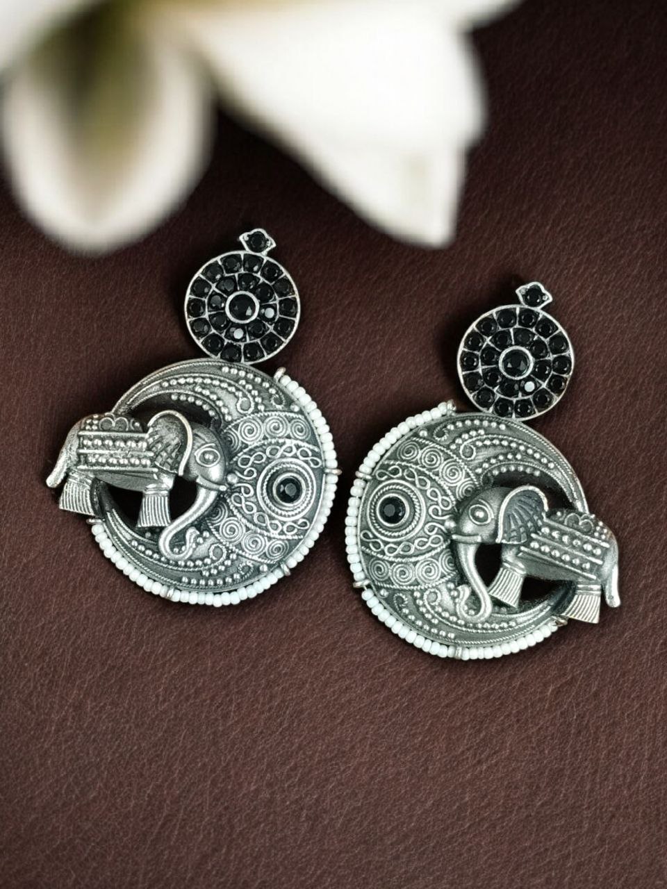 Traditional Elephant Design Earrings | Stone & Pearl Detailing Beautiful Jewelry Gift For Her 7 Elephant design earrings with stone and pearl detailing