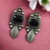 Silver replica leaf design stud earrings with Monalisa stone