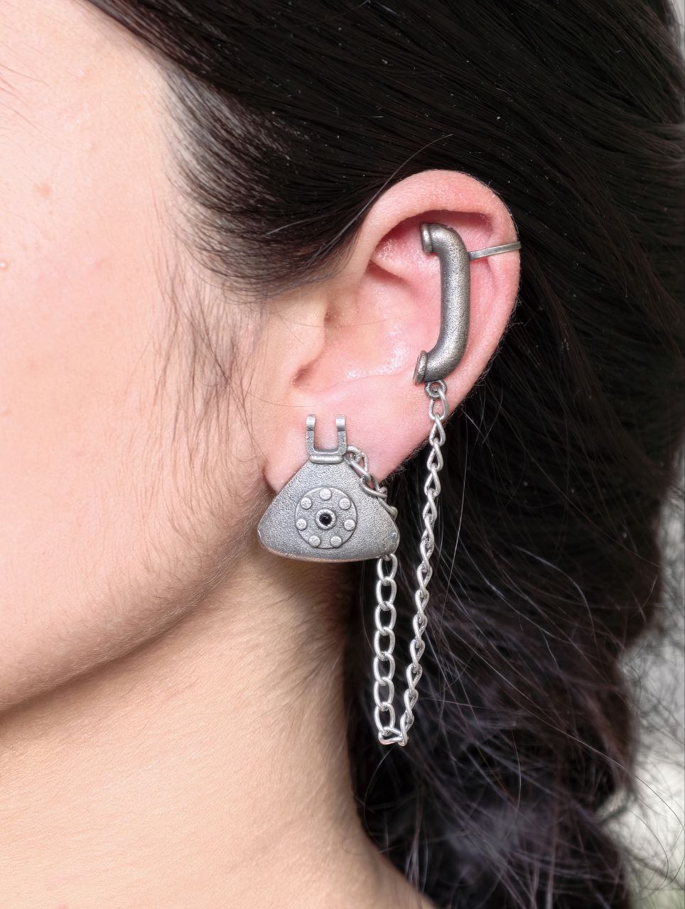 Silver Replica Beautiful Design Telephone Earcuff | Stone Work Oxidized Jewelry For Girls 4 Silver replica oxidized telephone earcuff with stone work