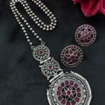 Bulk 168 Amazing Flower Design Silver Replica Necklace Set with Round Stud Earrings - "Red"