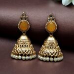 Bulk 108 Luxurious Gold Plated Jhumka Earrings with Sparkling Stone Pearl Work - "Yellow"