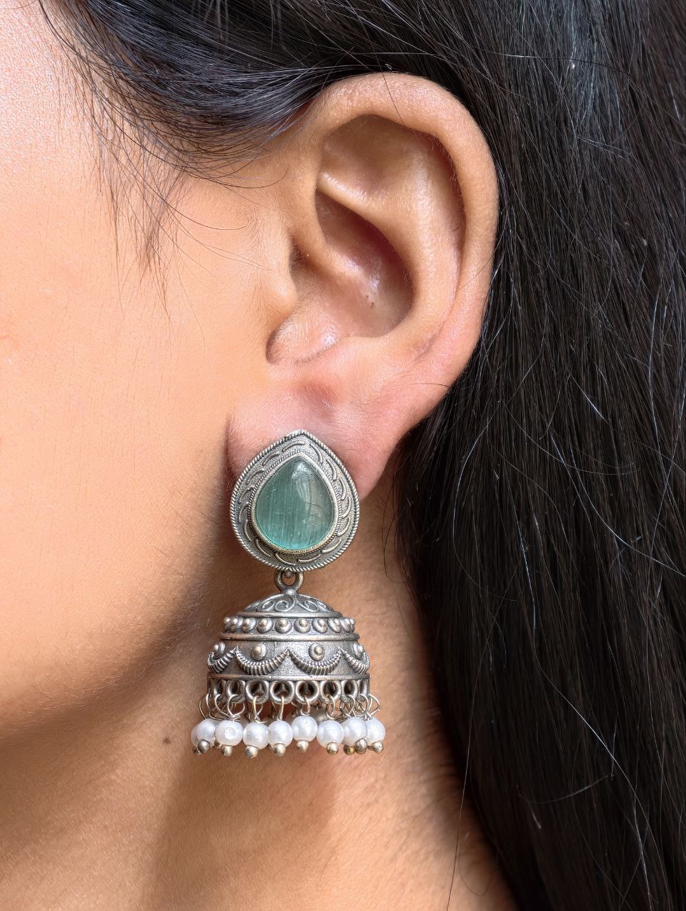 Premium Silver Look Like Jhumka Earring Perfect for Any Cotton Kurti 6 Silver Look Like Jhumka traditional brass silver finish earrings for women