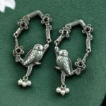 Traditional Silver Replica Parrot Design Dangler Earrings | Stone & Pearl Work Best Oxidized Jewelry - "Black"