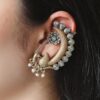 Two-tone peacock earcuff with stone and pearl work