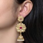 Elegant Gold Plated Flower Design Jhumka Earrings | Stone & Pearl Work Amazing Jewelry - "Red"