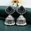 Traditional Monalisa stone silver plated pearl jhumka earrings