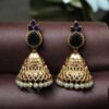 Luxurious Gold Plated Jhumka Earrings with Sparkling Stone Pearl Work 16 Luxurious gold plated jhumka earrings with sparkling stone embellishments and elegant pearl work, traditional Indian ethnic jewelry