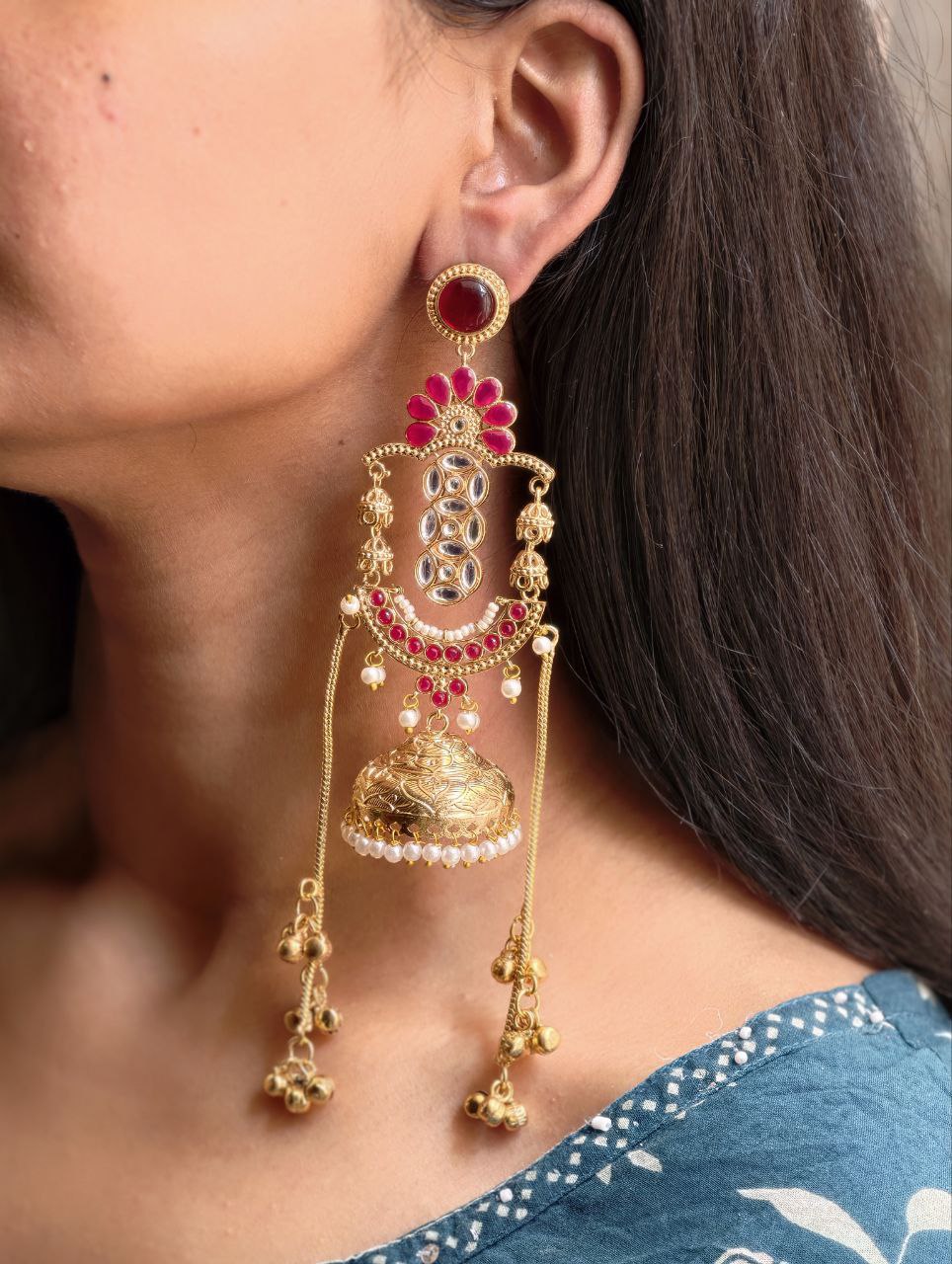 Premium Long Kashmiri Jhumka Earrings with Traditional Adorable Designs 7 Elegant Long Kashmiri Jhumka Earrings in antique gold finish