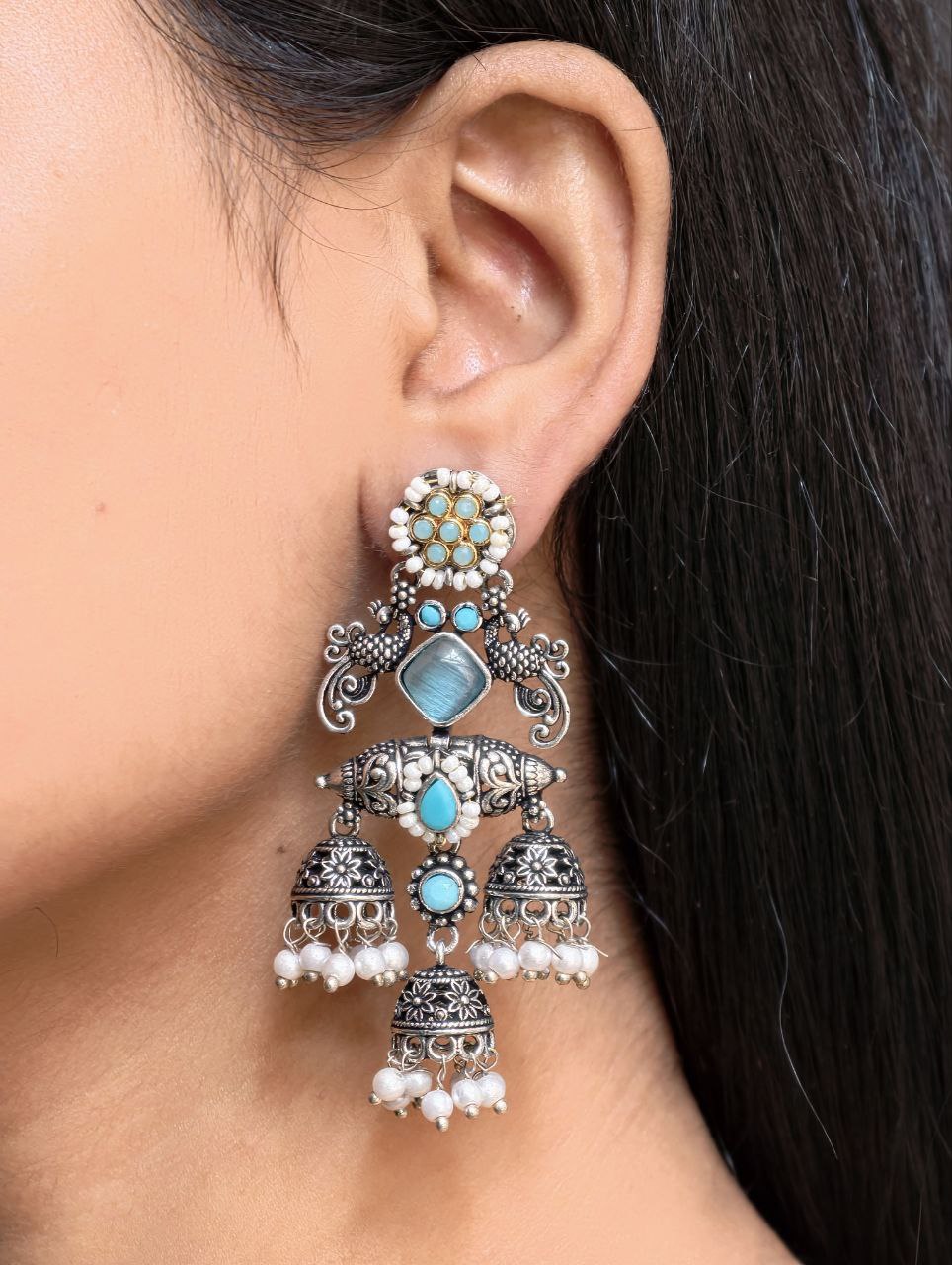 Stunning Peacock Two Tone Earrings with Elegant Premium Finish 7 Peacock Two Tone Earrings in brass with elegant dual polish finish