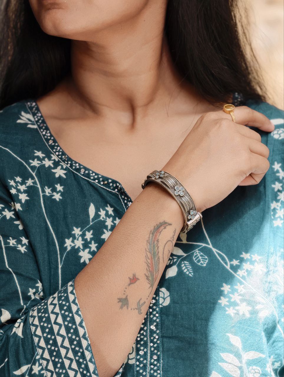 Attractive Silver Replica Bracelet with Elegant Traditional Art Work 7 Silver Replica Bracelet traditional brass silver look jewelry