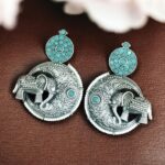 Traditional Elephant Design Earrings | Stone & Pearl Detailing Beautiful Jewelry Gift For Her - "Mint"