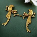 Handcrafted Gold Plated Parrot Stud Earrings | Flower Design & Stone Work Beautiful Jewelry - "Multi"
