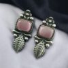 Silver replica leaf design stud earrings with Monalisa stone