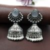Traditional Monalisa stone silver plated pearl jhumka earrings