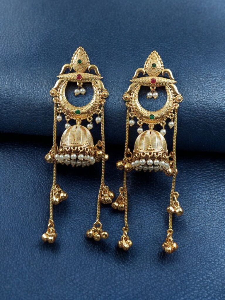 Beautiful Gold Plated Kashmiri Jhumka Earrings with Premium Stone Pearl Work