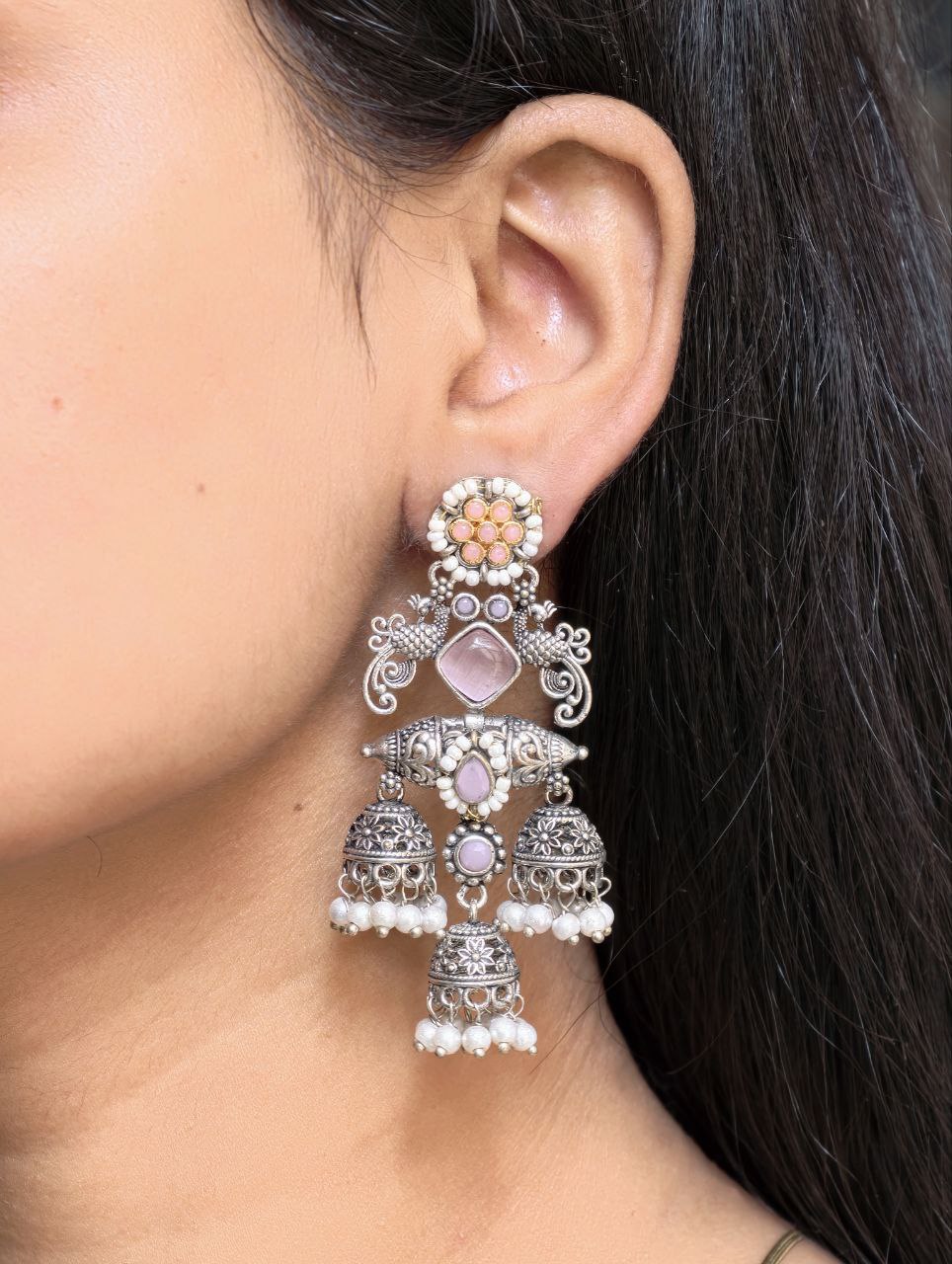 Stunning Peacock Two Tone Earrings with Elegant Premium Finish 8 Peacock Two Tone Earrings in brass with elegant dual polish finish