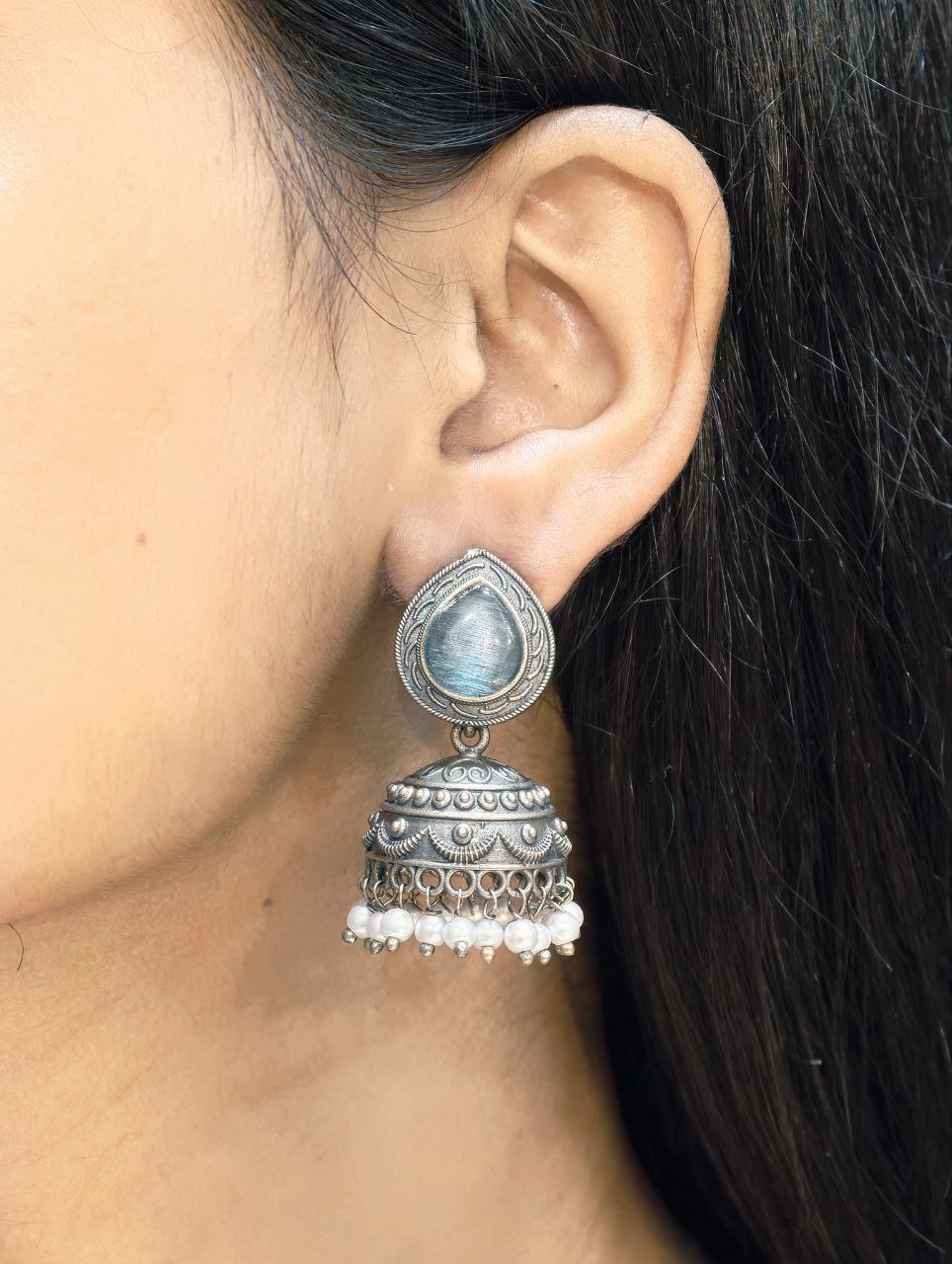 Premium Silver Look Like Jhumka Earring Perfect for Any Cotton Kurti 8 Silver Look Like Jhumka traditional brass silver finish earrings for women