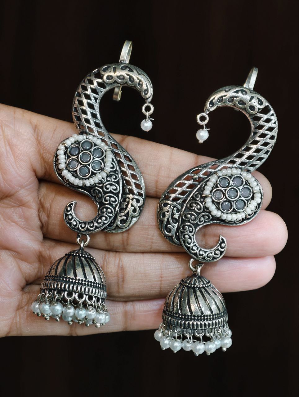 Stunning Oxidised Jhumka Earcuff with Elegant Traditional Statement Design 8 Oxidised jhumka Earcuff brass traditional statement jewelry for women