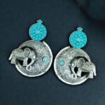 Traditional Elephant Design Earrings | Stone & Pearl Detailing Beautiful Jewelry Gift For Her - "Aqua"