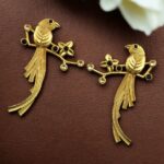 Handcrafted Gold Plated Parrot Stud Earrings | Flower Design & Stone Work Beautiful Jewelry - "Black"