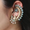Two-tone peacock earcuff with stone and pearl work