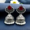 Traditional Monalisa stone silver plated pearl jhumka earrings