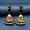 Luxurious Gold Plated Jhumka Earrings with Sparkling Stone Pearl Work 14 Luxurious gold plated jhumka earrings with sparkling stone embellishments and elegant pearl work, traditional Indian ethnic jewelry
