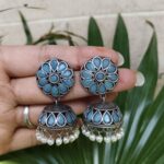 Stone Jhumka Earring Elegant Dazzling Traditional Design for Women - Mint