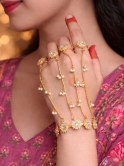Amazing flower hathphool gold plated brass traditional hand jewelry for women