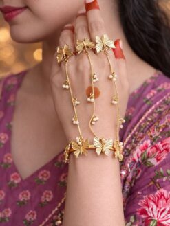 Ethnic butterfly hathphool gold plated brass traditional hand jewelry for women