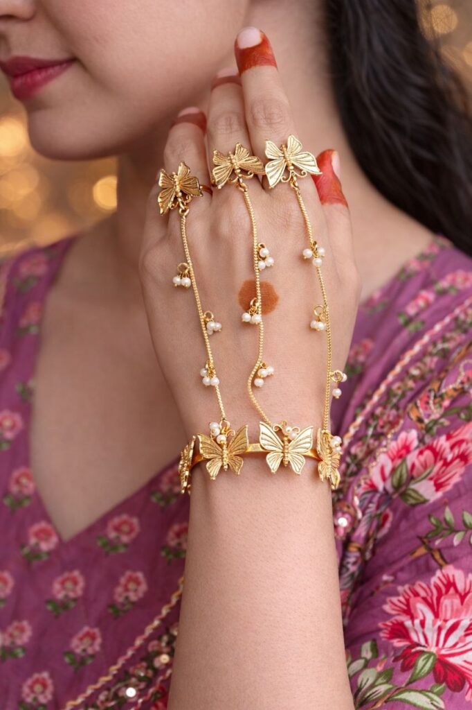 Graceful Ethnic Butterfly Hathphool for Elegant Traditional Bridal Hand Jewelry