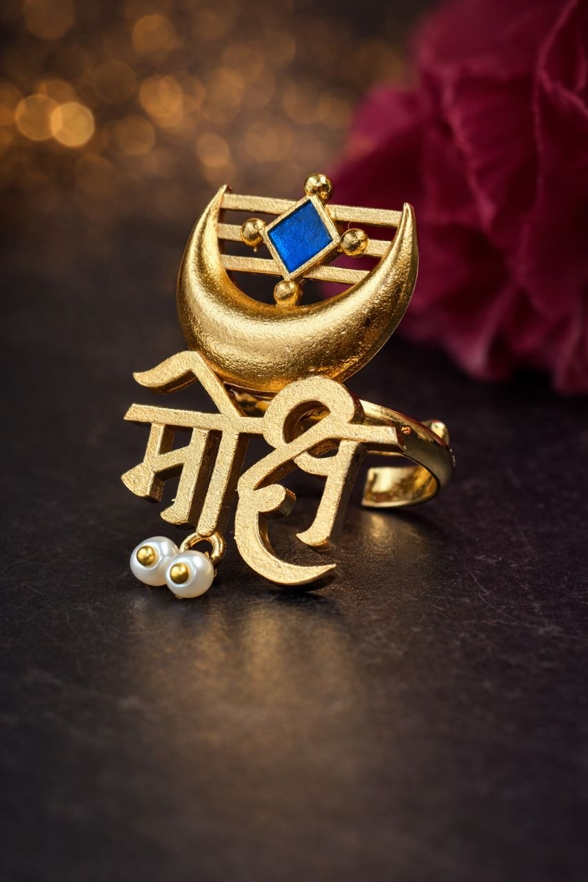 Gold Plated Moksh Ring Stunning Elegant Design for Graceful Traditional Look 2 Gold Plated Moksh Ring stylish brass jewelry design