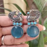 Peacock Stone Earrings Stunning Elegant Design for Graceful Traditional Look - Aqua