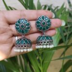 Stone Jhumka Earring Elegant Dazzling Traditional Design for Women - Green