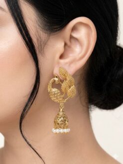 Golden Peacock Jhumka stylish brass jewelry design