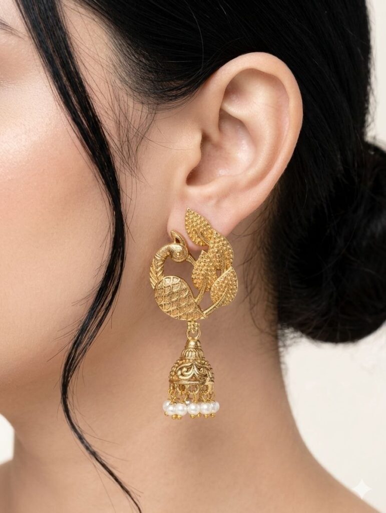 Golden Peacock Jhumka Elegant Dazzling Traditional Earrings for Stunning Ethnic Style
