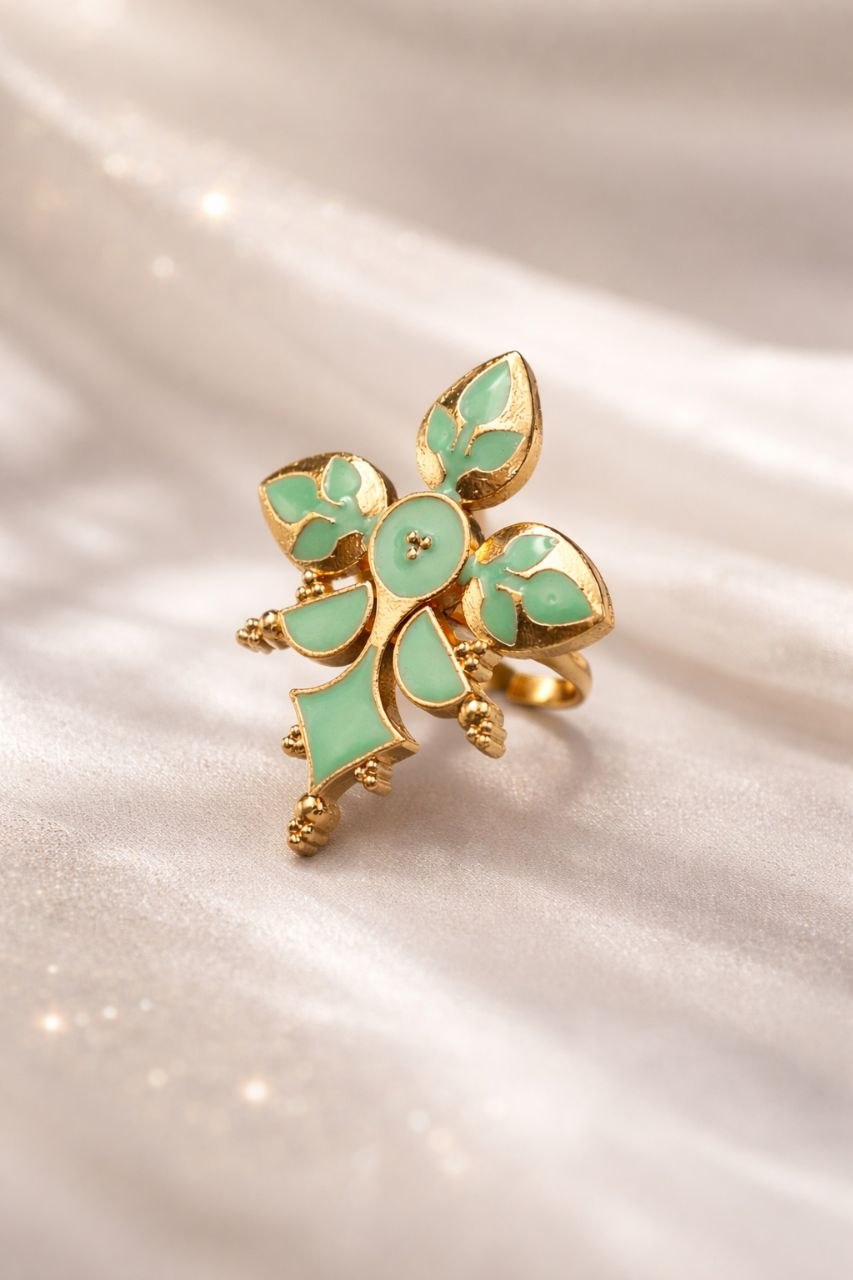 Goldplated Enamel Ring Elegant Premium Design for Stylish Traditional and Modern Wear 7 Goldplated Enamel Ring stylish brass jewelry design