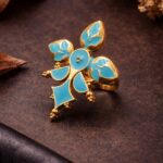 Goldplated Enamel Ring Elegant Premium Design for Stylish Traditional and Modern Wear - "Aqua"