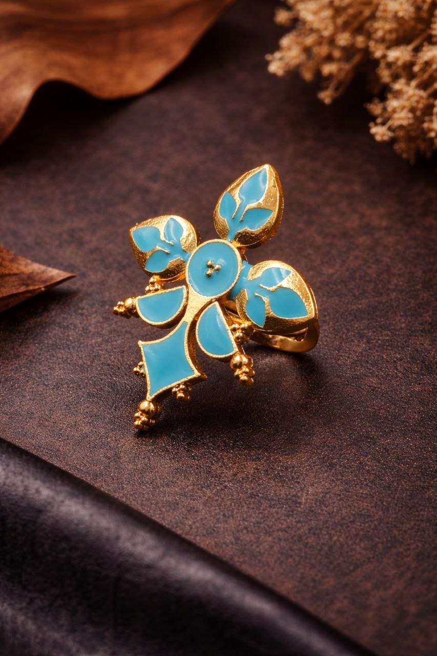 Goldplated Enamel Ring Elegant Premium Design for Stylish Traditional and Modern Wear 9 Goldplated Enamel Ring stylish brass jewelry design