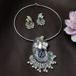 Lord Ganesha Hasli Stunning Two Tone Necklace for Graceful Festive Look - Blue