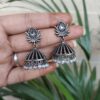 Elegant silver lotus jhumka traditional brass ethnic earrings