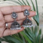 Bulk 134 Elegant Silver Lotus Jhumka Earring | Perfect Daily Wear Jewelry - "White"