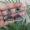 Elegant silver lotus jhumka traditional brass ethnic earrings