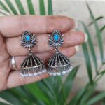 Bulk 130 Elegant Silver Lotus Jhumka Earring | Perfect Daily Wear Jewelry - "Aqua"