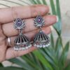 Elegant silver lotus jhumka traditional brass ethnic earrings