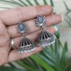 Elegant silver lotus jhumka traditional brass ethnic earrings