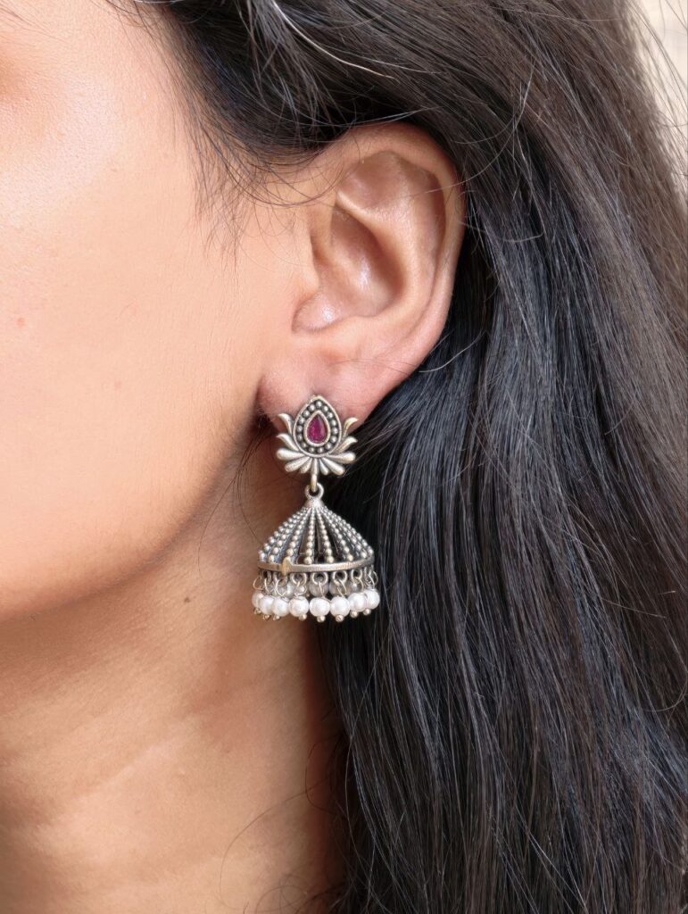 Elegant Silver Lotus Jhumka Earring | Perfect Daily Wear Jewelry