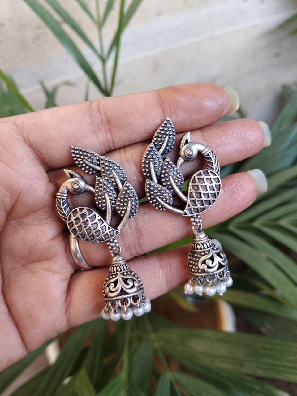 Beautiful Vintage Peacock Jhumka with Royal Antique Statement Earrings 2 Vintage Peacock Jhumka Antique Style Peacock Design Traditional Brass Earrings