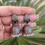 Bulk 28 Elegant Leaf Design Jhumka Earrings – Stunning Traditional Partywear Jewelry - "Black"